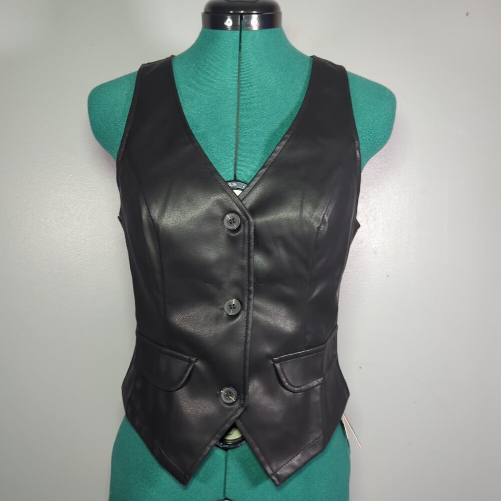 ZDNPX Small Faux Leather Vest Y2K Moto Minimalist Tailored Dark Academia